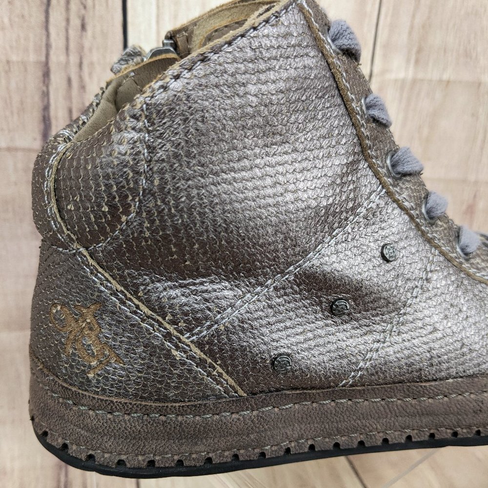 OTBT Round Trip High Top Sneaker Leather Snakeskin Metallic Gray Pewter - Picture 8 of 11